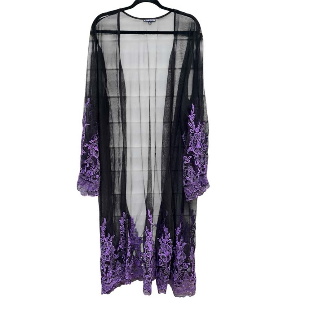 Vintage The Pyramid Collection Black 3X Kamono Sheer Cardigan Whimsy Goth Y2K